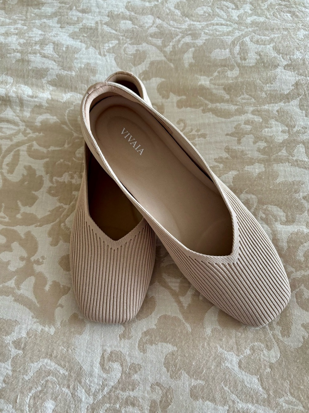 Vivaia Women's Knit Slip-On Flats in Light Beige